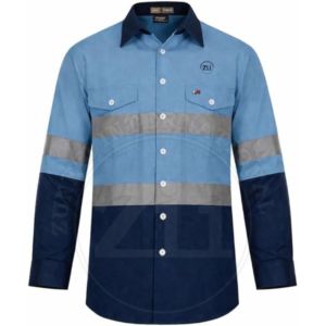 Camisa de Seguridad Reflectante de Manga Larga para Hombre ZI, Corte Regular, Ropa de Trabajo para Fábrica/Taller, Franjas Azules y Blancas, Algodón Ignífugo FR - Product Image 3