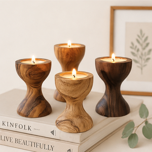 Handcrafted Premium Olive Wood Candle <b>Holders</b> Rustic Natural Grain <b>Tealight</b> Stand For Modern Home Decor Wedding Centerpieces - Product Image 2