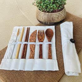 Ventes en gros de sets de vaisselle en bois de coco, cuillère, couteau, fourchette, set de couverts en bois de coco écologique, set de vaisselle de voyage - Product Image 6