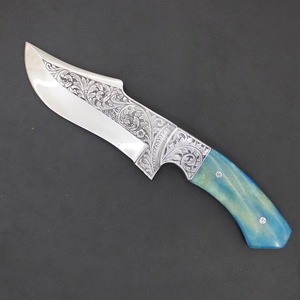Cuchillo de Hoja Fija de Acero D2 Personalizado, Grabado a Mano, Punta Caída, para Supervivencia al Aire Libre, Caza y Desollado, con Funda - Product Image 3