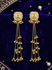 Pendientes Colgantes de Cristal con Imitación de Perlas, Corte Brillante, Chapados en Oro, Aleación de Zinc, Diseño Étnico Geométrico de Pavo Real - Product Image 4