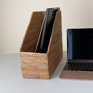 Desk organizer for home office rattan <b>file</b> magazine storage basket <b>document</b> container baskets - Product Image 5