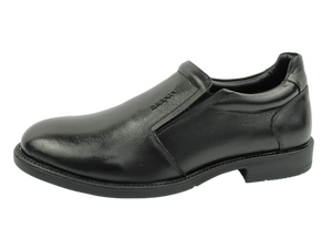 Zapatos de Vestir de Cuero Genuino Negro para Hombre, con Punta Redonda, Sin Cordones, Suela de Goma Acolchada, Logotipo Grabado - Product Image 3