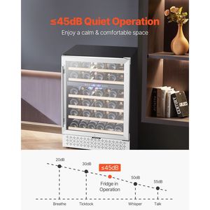 Cave à vin double zone 46 bouteilles encastrable ou autoportante avec porte vitrée, étagères réglables et contrôle numérique de la température - Product Image 4