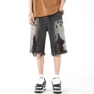 BASRA SPORTS Herren-Jeansshorts Lässige Sommerkleidung Bequemer Stretch-Stoff Distressed-Look Elastischer Bund Knielang Relaxed Fit - Product Image 2