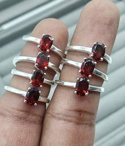 Natural Red <b>Garnet</b> Claw Set Round Brass <b>Silver</b> Plated Trendy Statement Gemstone <b>Ring</b> Bulk Jewelry - Product Image 1