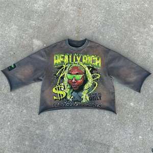 T-shirts personnalisés avec logo imprimé, effet délavé, streetwear pour hommes, coton French Terry de haute qualité, coupe ample à épaules tombantes - Product Image 2