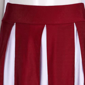 Conjunto de Uniforme de Porristas, Color Rojo y Blanco, Top Halter con Bloques de Color y Falda Plisada, Disfraz de Porrista para Mujeres Adultas y Jóvenes - Product Image 5