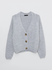 Cardigan court pour femme à col en V, manches longues, couleur unie, tricoté, boutonné devant, style minimaliste, respirant, pour l'automne - Product Image 2