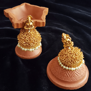 Studded Golden Pearl Laxmi Matte Jhumki Earrings-Vintage Rose Gold Freshwater Pearl Studs for Wedding & Party - Product Image 2