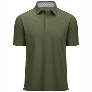 Polo de Manga Corta para Hombre, Color Verde Oliva, Tejido Piqué, Diseño Casual con Botones, Color Sólido, Corte Regular - Product Image 1