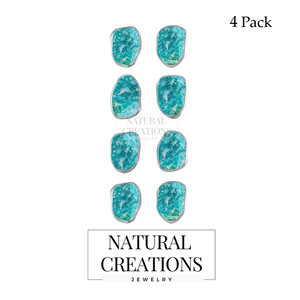 925 Sterling Silver Natural Amazonite Rough Butterfly Lock Stud <b>Earrings</b> Classic Style Bezel Setting Pack of 4 Pairs - Product Image 1