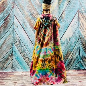 2025 nouveau produit main cravate teinture Kimono veste vacances Boho coupe ample veste vêtements de plage couvrir vacances d'été femmes Kimono Robe - Product Image 6