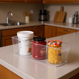 Scatola portaoggetti Plasticforte 37x11x10 cm, organizer trasparente per contenitori alimentari da cucina - Product Image 3