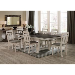 7-Piece Cottage Style Extendable Dining Table Set <b>Chalk</b> Gray Two-Tone Finish Upholstered Chairs Wooden Furniture Two Seater - Product Image 1