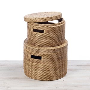 Storage lidded baskets versatile use rattan <b>container</b> <b>box</b> cheap price weave boxes fast shipping - Product Image 5