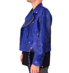 Wholesale Best Quality Royal Blue Leather Biker Motorcycle Jacket with Collar Embroidery Front Custom Logo Bomber Jacket - Product Image 5