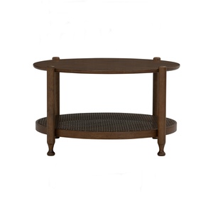 Mesa de Centro Redonda Moderna de Roble Malayo con Tapa Sólida y Estante de Ratán Sintético, Muebles Contemporáneos para Sala de Estar - Product Image 2