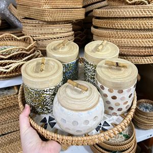 Tarro de Bambú Hecho a Mano con Incrustaciones Decorativas de Madreperla para Café, Té, Azúcar, Encimera de Cocina y Organización del Hogar - Product Image 3