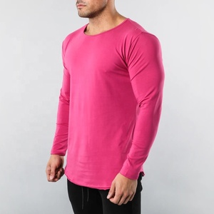 Wholesale Clothing Manufacturer Custom Long Sleeve T Shirt <b>Round</b> Hem Scoop Neck Tee Shirt For Men - Product Image 2