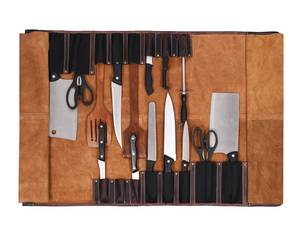 Genuine Leather Knife <b>Roll</b> Chef Equipment Storage <b>Bag</b> Professional Culinary <b>Tool</b> Travel Case Holder LKR-0310 - Product Image 1