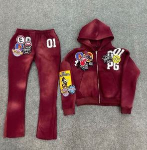 High Quality Hooded Casual Tracksuit Set Custom Windbreaker Two Piece Zip <b>Jacket</b> Sweatsuit Organic Cotton Breathable <b>Rhinestone</b> - Product Image 6