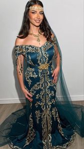 Elegante y Hermoso Vestido Fergani Azul Dorado Bordado, Largo hasta el Suelo, Tradicional para Boda, Estilo Banana Crape, Corte Regular para Mujer - Product Image 3