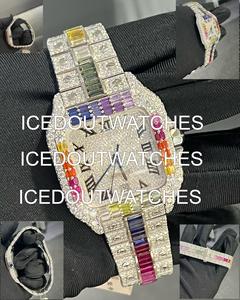 Reloj de Hombre Cuadrado Automático con Moissanita, Esfera de Cristal, Diamantes de Colores, Caja de Acero Inoxidable, Resistente al Agua 10 Bar, con Brazalete - Product Image 3