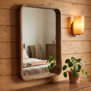 Luxury <b>Rectangular</b> Wooden Wall <b>Mirror</b> Curved Corner Deep Frame Bathroom Vanity <b>Mirror</b> For Home Hotel Apartment Decorative Frames - Product Image 4