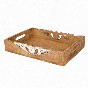 New Arrival Hand Carved Trays Mango Wood Tray With Handle for Hotels & Restaurants Use Wholesale Price for Online Sellers - Product Image 2