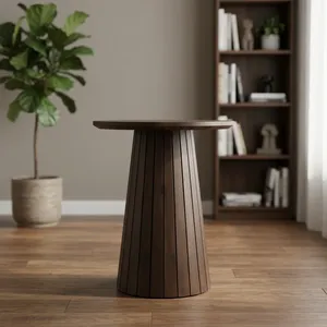Elegant Mango Wood Round <b>Side</b> <b>Table</b> Handmade Fluted Pedestal Design Accent Furniture For Living Room Bedroom <b>Sofa</b> Corner Decor - Product Image 4