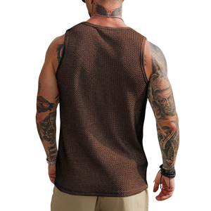 Camiseta sin mangas de punto abierto 100% algodón para hombre, cuello redondo, transpirable, de secado rápido, informal, para verano, gimnasio, playa, vacaciones, moda - Product Image 2