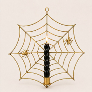 Gold Metal Spider Web Wall <b>Sconce</b> Candle Holder Taper Candleholder for Halloween Party Decor & Indoor Wall Mounted <b>Lighting</b> - Product Image 1