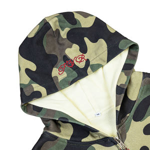 Men's Oversized Camouflage Hooded Sweatshirt Zipper Front Embroidered Forever Logo French Terry Cotton Autumn Casual Wear - Product Image 3