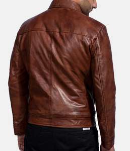 Nueva Llegada 2026 Chaqueta de Cuero Marrón Encerado OEM de Alta Calidad, Transpirable y Personalizada, con Cuello Vuelto y Efecto Desgastado de Piel de Oveja - Product Image 4