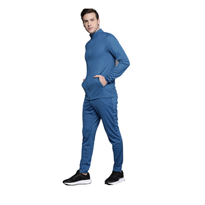 Survêtement bleu pour homme à manches longues, couleur unie, style sportif, col roulé, fermeture éclair, poches latérales, coupe classique, vêtement d'automne - Product Image 1