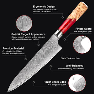 Cuchillo de Chef Profesional LEGACY BLADES de Damasco, 8 Pulgadas, Forjado a Mano, Ecológico, Moderno, Ambidiestro, Apto para Lavavajillas, Afilado, con Resina - Product Image 2