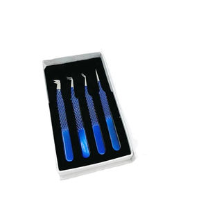 Pinzas para Extensión de Pestañas MAHFOOZ INSTRUMENTS, Modelo Blue Diamond Grip, Multiángulo, Acero Inoxidable Sostenible, Más Vendidas - Product Image 1