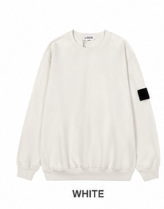 Sudadera Blanca de Corte Regular, Tejido de Felpa, 100% Algodón, Unisex, Cuello Redondo, Manga Larga, Color Sólido, Informal, con Logotipo Frontal, 370g, para Otoño - Product Image 3