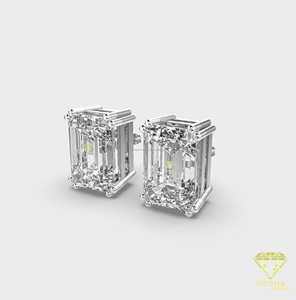 Luxury Emerald Cut Moissanite Earrings 925 <b>Silver</b> Hypoallergenic <b>Stud</b> Earrings - Product Image 2