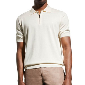 Chemise à manches courtes pour homme, tricotée, avec fermeture éclair, coupe décontractée, couleur unie, respirante, longueur normale, 100% coton, séchage rapide - Product Image 3