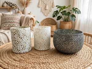 Porte-bougie en verre incrusté de nacre, mosaïque, lanterne décorative pour salon, décoration intérieure - Product Image 1