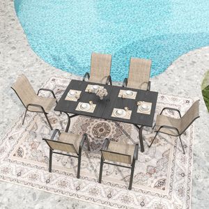 Set di 6 Sedie da Pranzo da Esterno con Seduta Larga Ergonomica, Capacità di 350 Libbre per Sedia, Tessuto Teslin Impermeabile e Resistente alla Ruggine - Product Image 6
