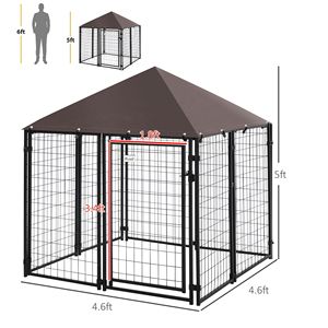 Recinto per Cani da Esterno Nero Intenso 1,5x1,5m con Tetto Resistente ai Raggi UV e all'Acqua, Grande Recinzione in Acciaio per Cani di Razze Giganti - Product Image 3