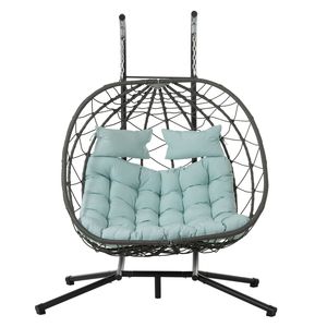 Sedia a dondolo a forma di uovo per 2 persone, da interno/esterno, in vimini, con supporto, per patio, giardino e uso interno/esterno - Product Image 1