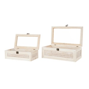 Elegant Set Of 2 Rattan And Wooden <b>Storage</b> <b>Boxes</b> <b>For</b> Food Clothes Paper And Home Organization Multipurpose Use <b>Decorative</b> Box - Product Image 5