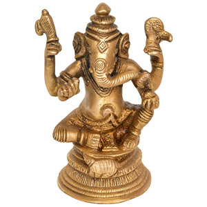 ประติมากรรมทองเหลือง Shri Ganesha ขนาด4นิ้วทำด้วยมือผลิตในอินเดียสำหรับให้เป็นของขวัญ - Product Image 1