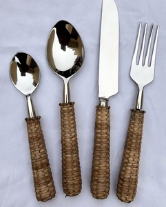 Hot Selling Flatware <b>Set</b> 18/<b>8</b> Stainless Steel European Design With Rattan Woven handle <b>for</b> Home Decor <b>Dinnerware</b> cutlery <b>Set</b> - Product Image 1