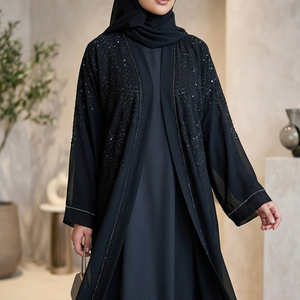 Abaya Simple et Modeste de Qualité Supérieure 2026 Nouvelle Arrivée, Tissu Mousseline avec Bordure Unique en Dentelle Perlée, Broderie Personnalisée, Usine ODM - Product Image 5