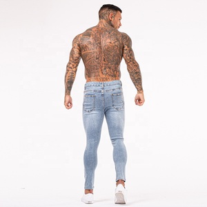 Jeans classiques bleus Super Fly en tissu, réparés et déchirés, pour hommes, coupe skinny, effet usé - Product Image 3